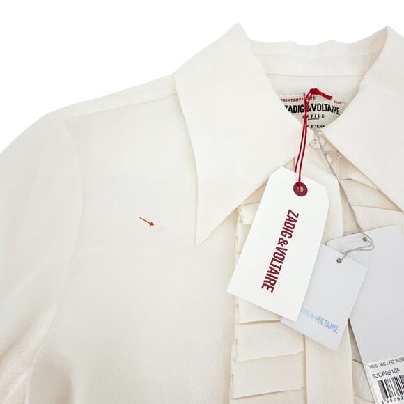 ZADIG & VOLTAIRE Tris Jac Leo Bisous Ruffle Front Blouse S - Picture 9 of 14